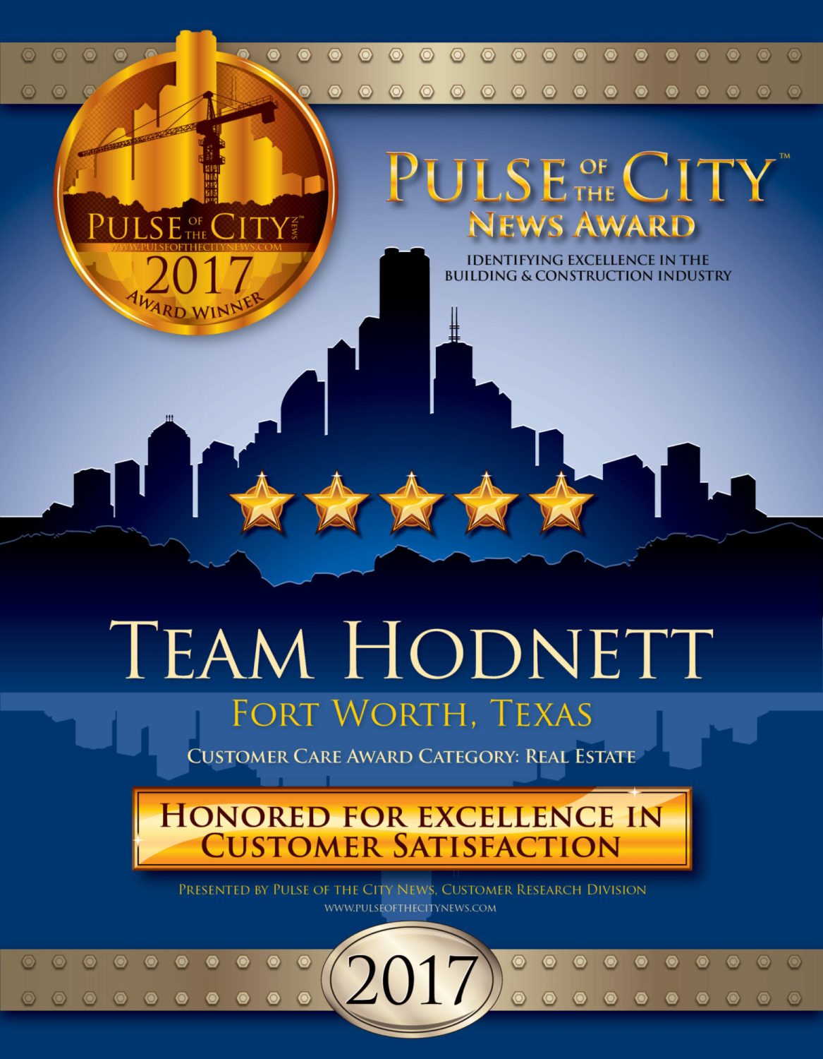 Pulse of the City News 2017 Award Winner, Team Hodnett